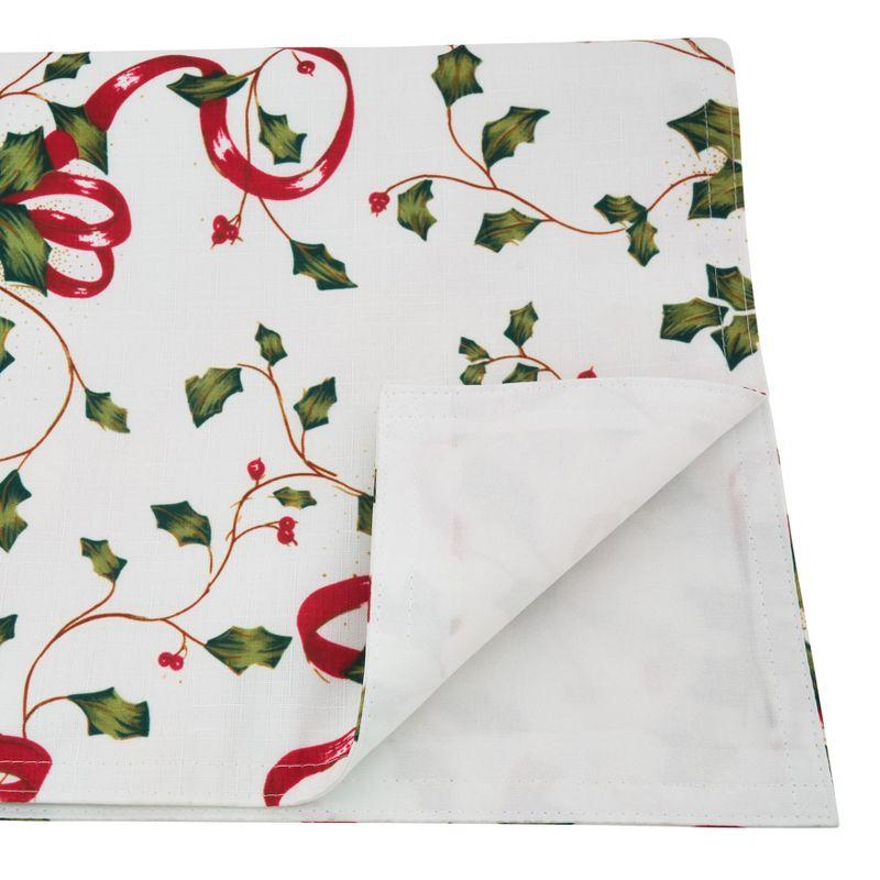 Festive Holly and Ribbon Polyester Table Runner