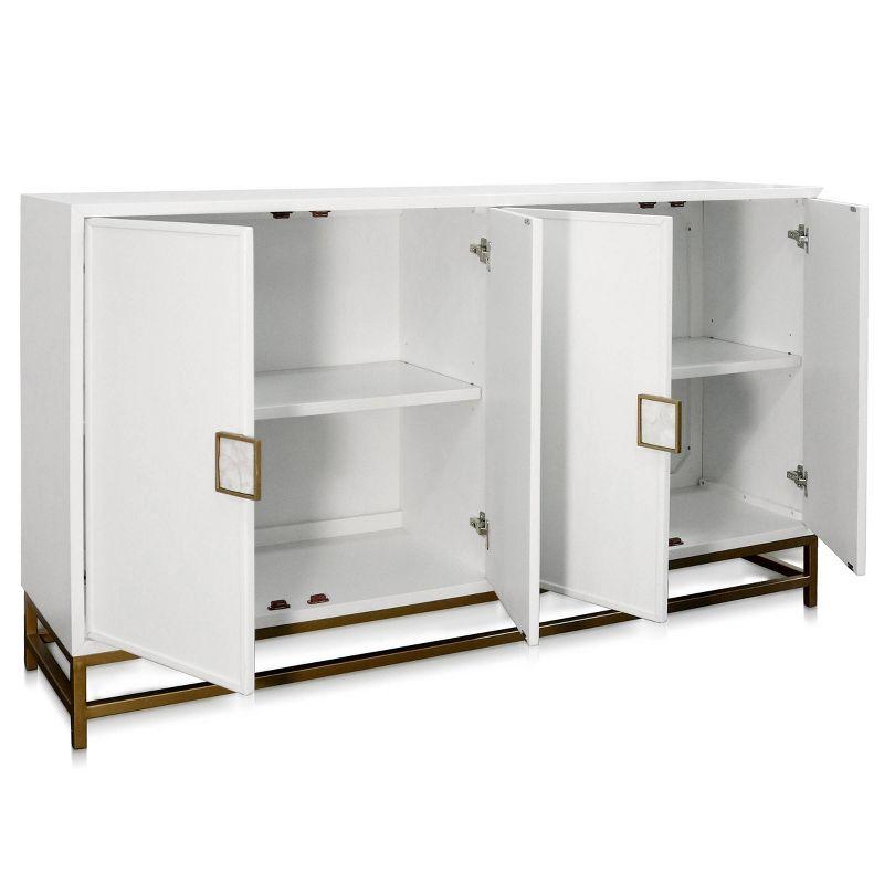 Four Door with Shell Handles Sideboard Cabinet White - StyleCraft: Gold Accents, Modern Buffet Console