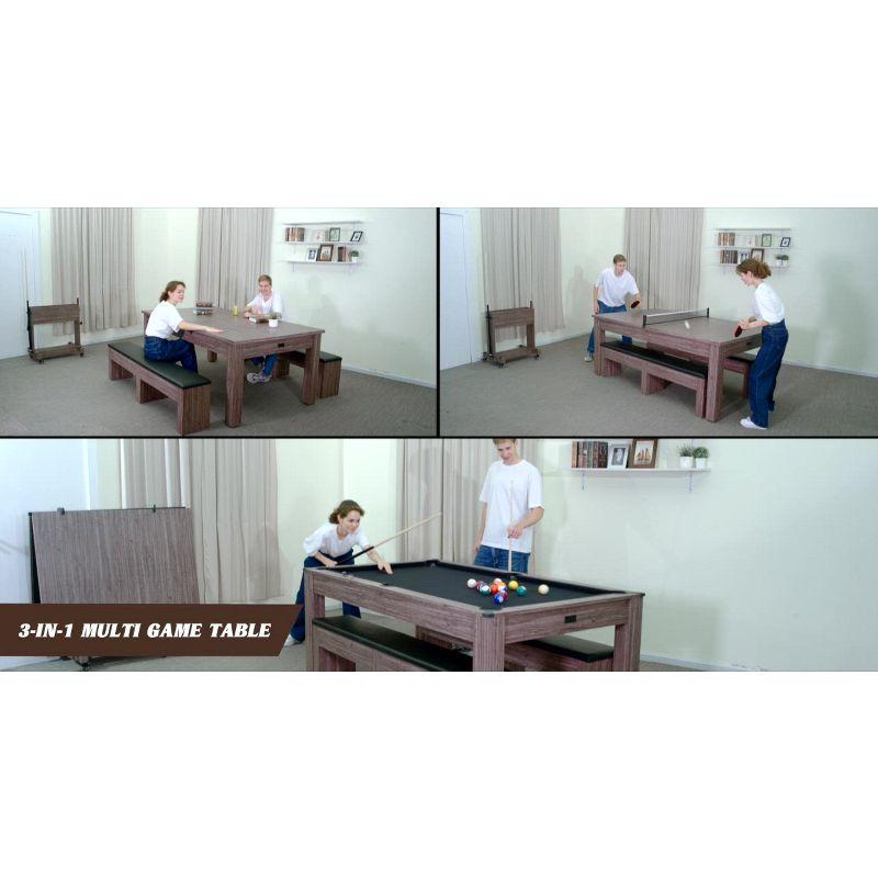 Barrington Billiards Monteray 7’ Pool Table, 3-in-1 with Dining Top & Rolling Storage Caddy