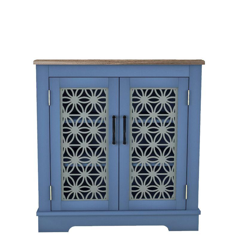 30" Storage Sideboard Buffet Cabinet Navy - Home Essentials: Rustic Bohemian Style, Adjustable Shelves, Tempered Glass Doors