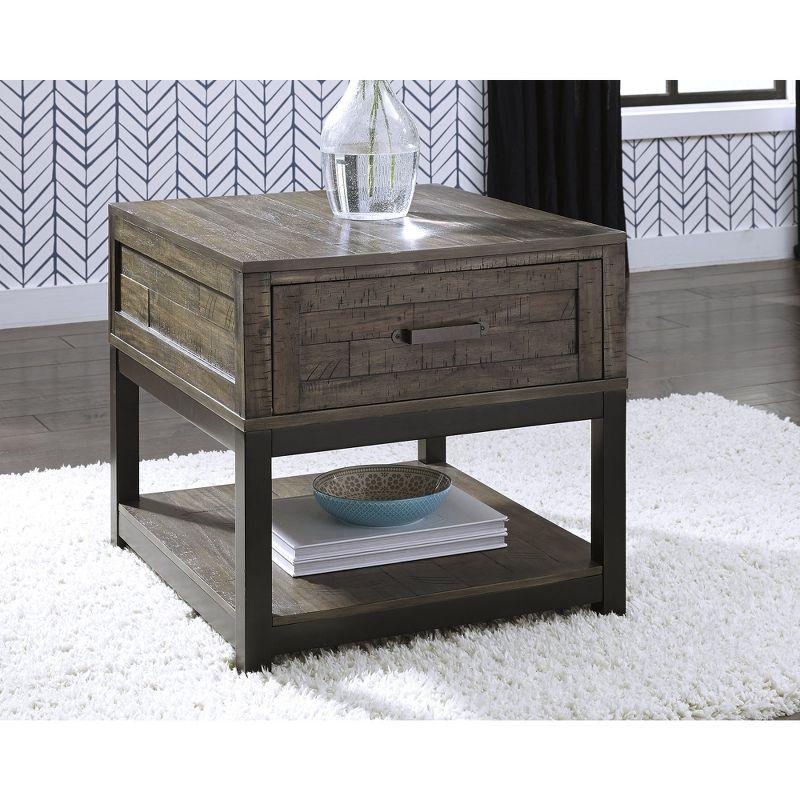 Rustic Brown and Black Rectangular Wood End Table with Storage