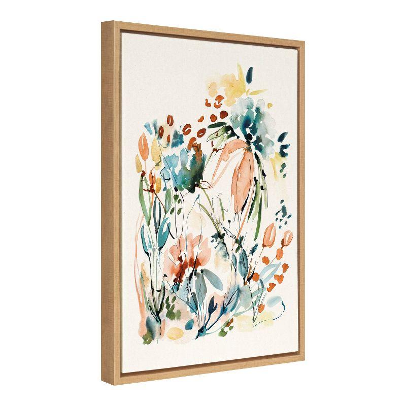 Kate & Laurel All Things Decor Sylvie Awakening Peach Framed Canvas Wall Art by Sara Berrenson Natural Vibrant Floral Wall Art