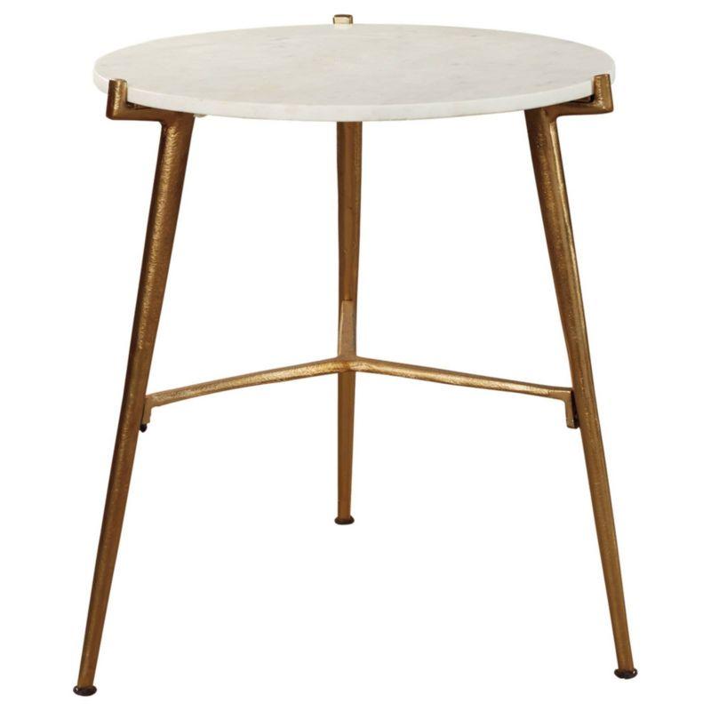 Chadton Side Table White/Gold Finish - Signature Design by Ashley: Marble Top, Antique Gold Base, Round Shape