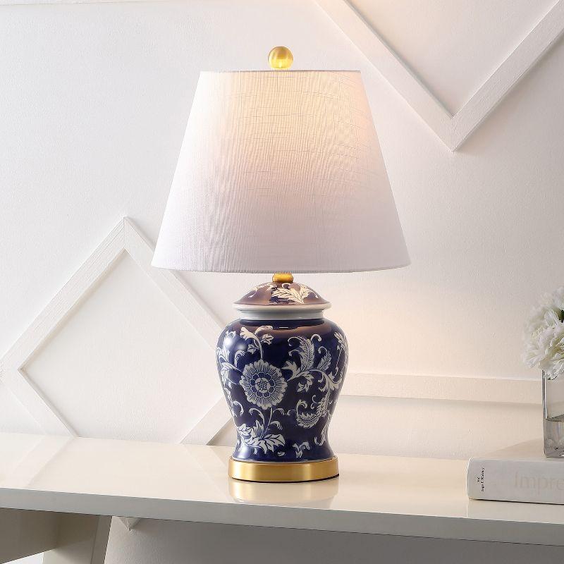 JONATHAN Y Penelope 22" French Country Cottage Ceramic/Iron Chinoiserie Ginger Jar LED Table Lamp, Navy/White