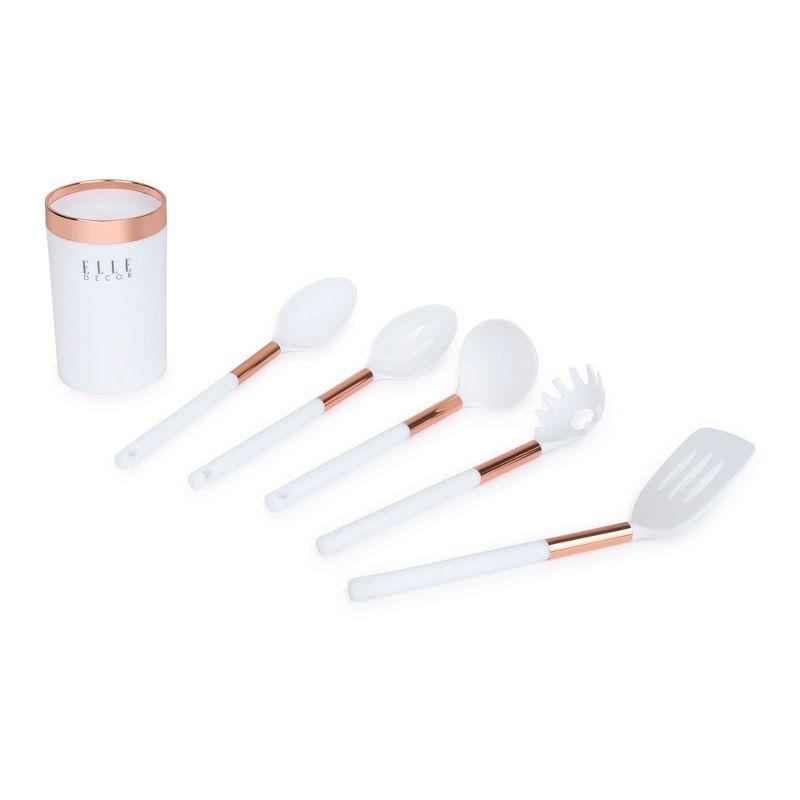 Elle Decor 6-Piece Nylon Silicone Kitchen Utensil Set with Holder Marbled Handles Professional Quality Includes Utensils and Holder