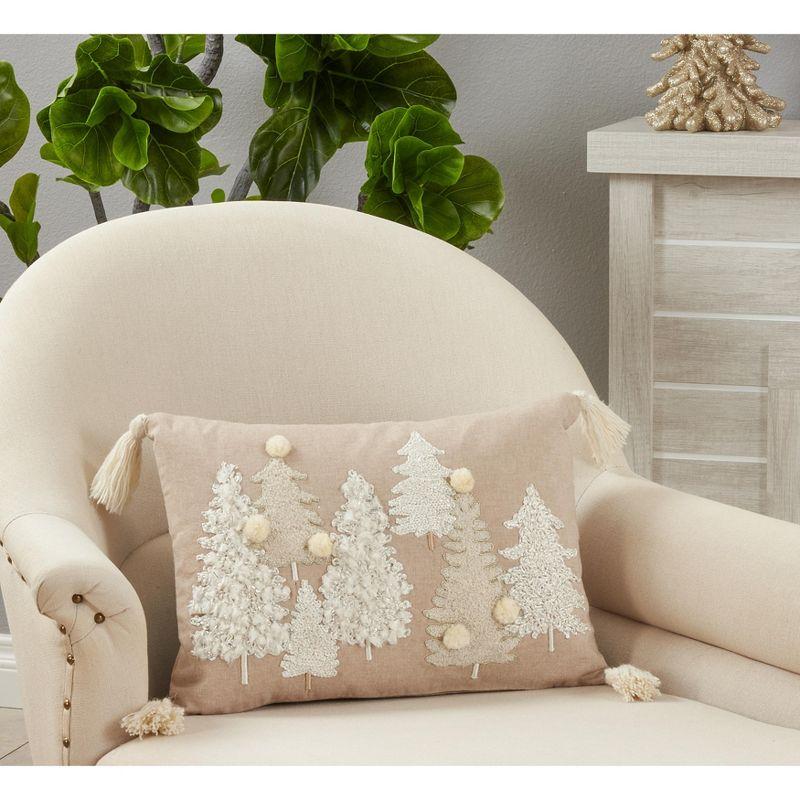 Saro Lifestyle Embroidered Trees Pillow - Down Filled, 14"x20" Oblong, Natural