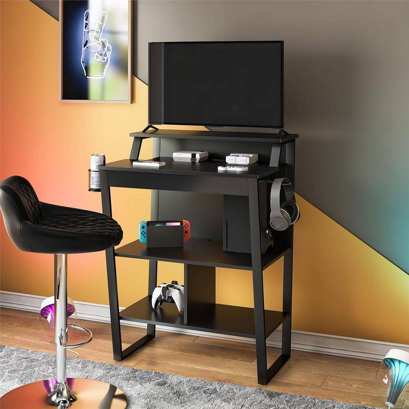 Arcade-Inspired Genesis Black Standing Gaming Desk with LED & Organizers