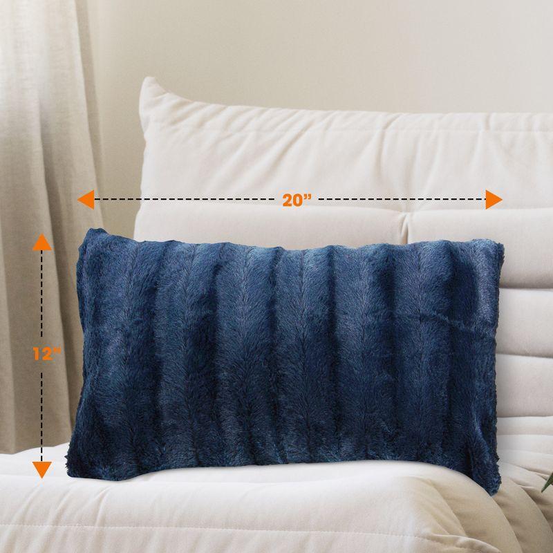 Cheer Collection Luxurious Faux Fur Throw Pillows Set of 2 - Blue (12" x 20")