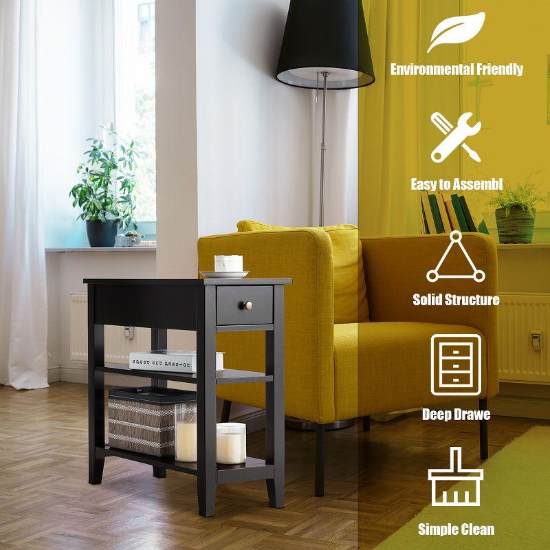 3Tier Nightstand Bedside Table Sofa Side End Table w/Double Shelves Drawer Black