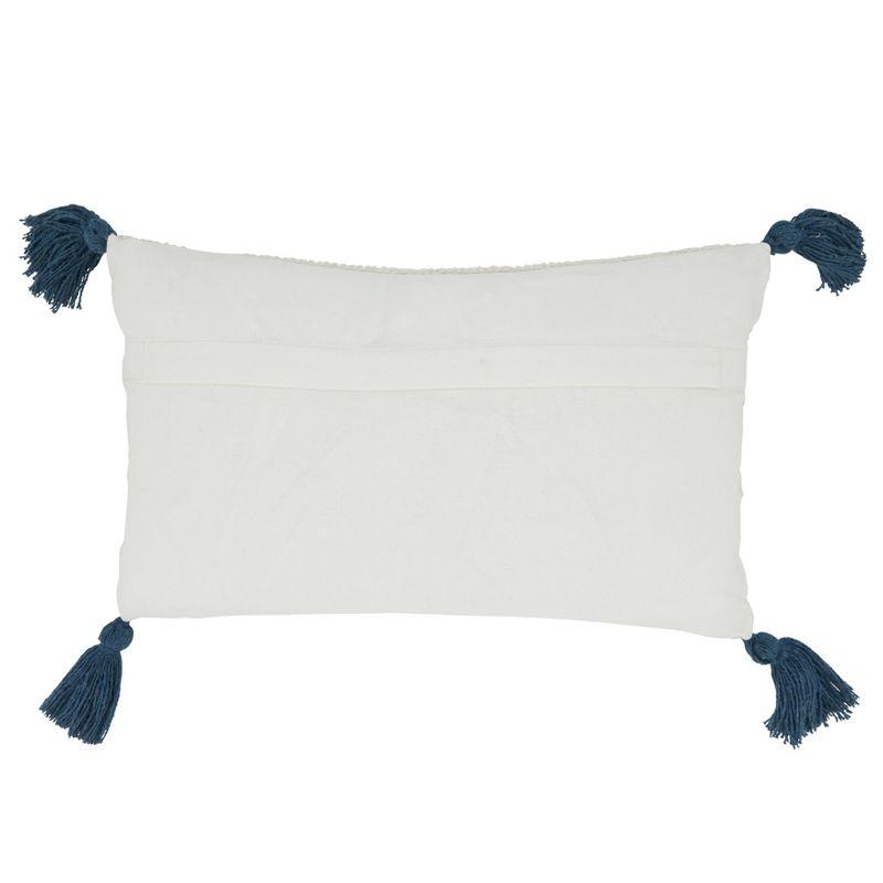 12"x20" Oversized Striped Tassel Corners Poly Filled Lumbar Pillow: Cotton & Jute - Saro Lifestyle