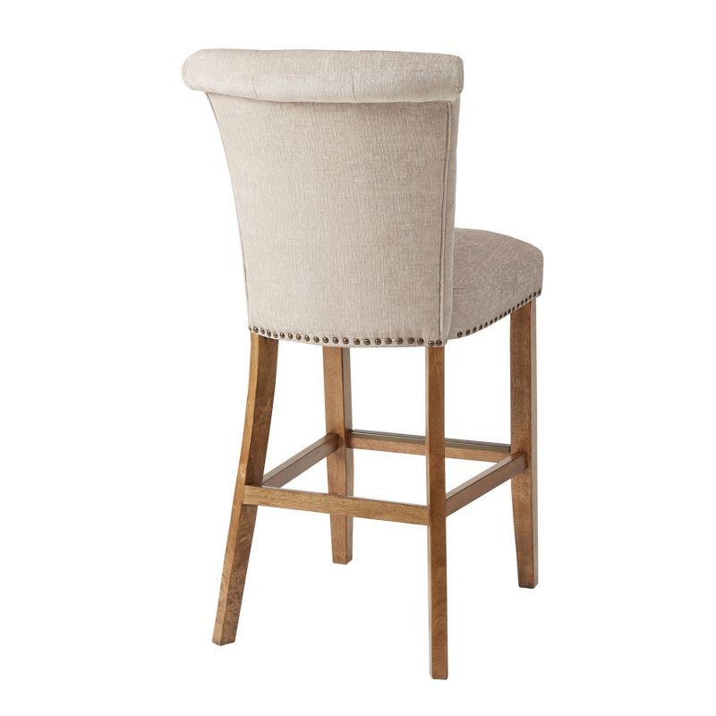 30" Lorsted Barstool Cream: Upholstered Rectangle Seat, Bronze Plated Finish, Wood Legs