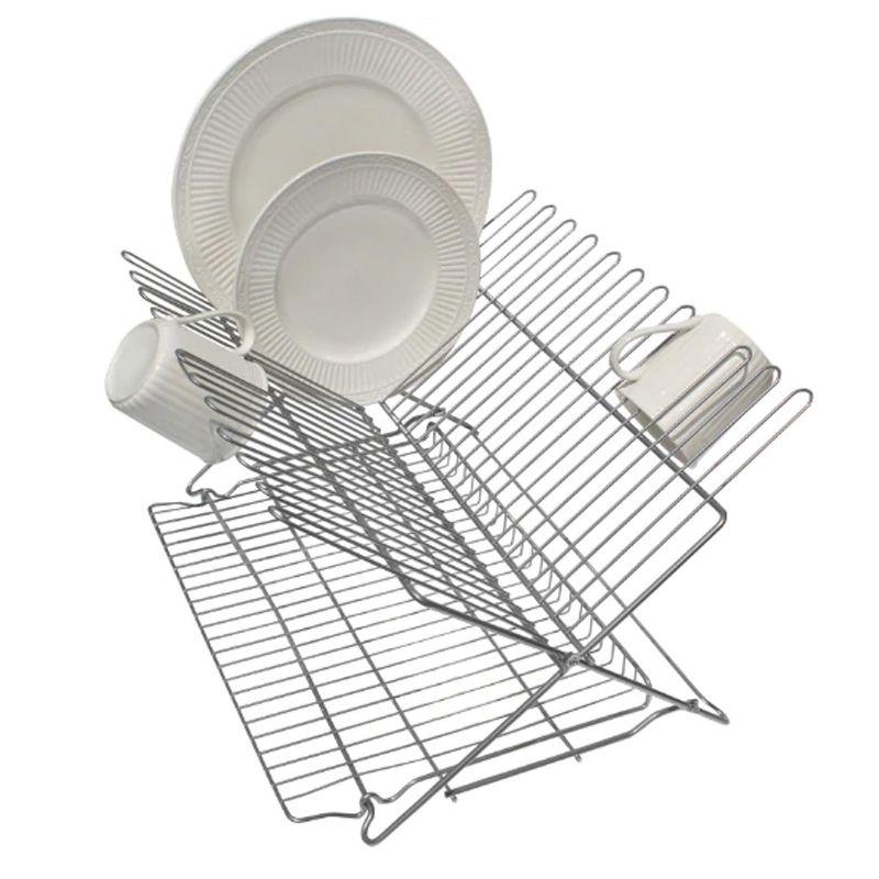 Better Houseware Extra-Large Metallic Folding Dish Rack in Silver