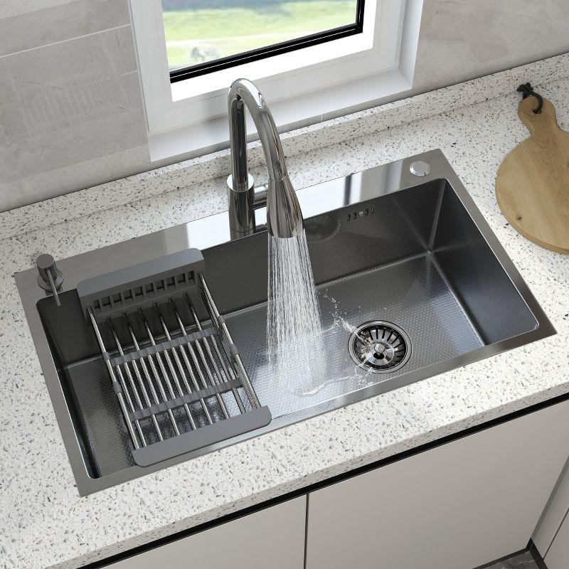 CHEVNI Silver Kitchen Sink 30 Inch Stainless Steel Single Bowl With Faucet Drop In Top Mount - Silver