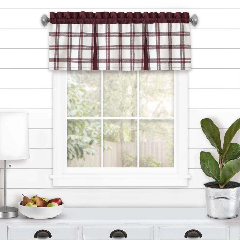 Burgundy and White Plaid Rod Pocket Window Valance