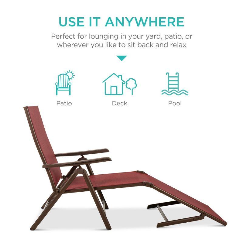 Best Choice Products Set of 2 Outdoor Patio Chaise Lounge Chair Adjustable Folding Pool Lounger w/ Steel Frame - Red