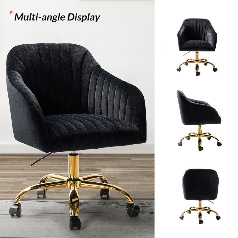 Alex Velvet Height-adjustable Swivel Task Office Chair with Channel-tufted Back and Gold Metal Base | Karat Home