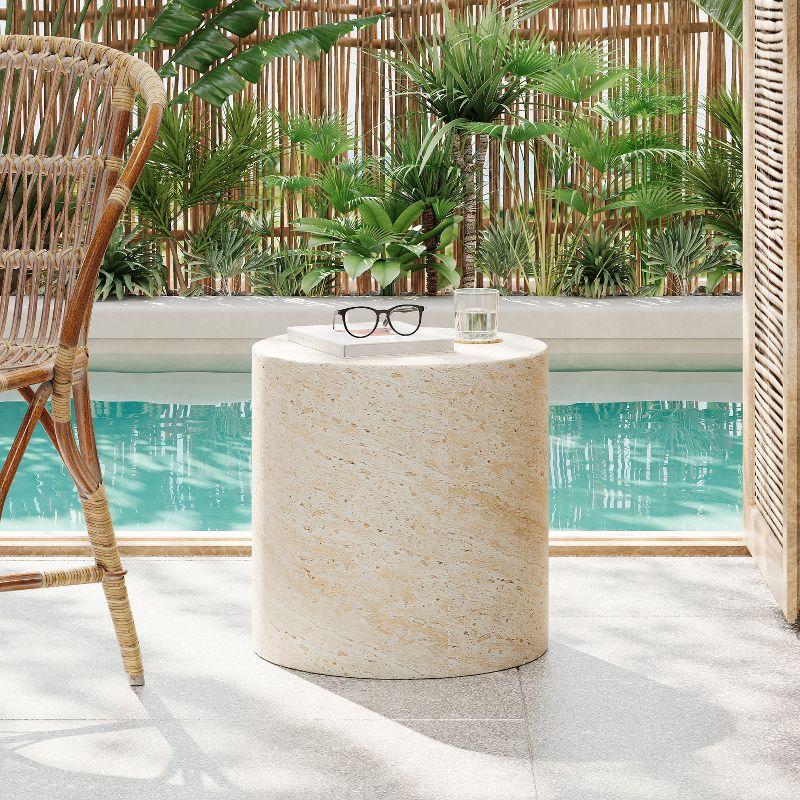 Travertine Effect Cylindrical Lightweight Concrete Side Table