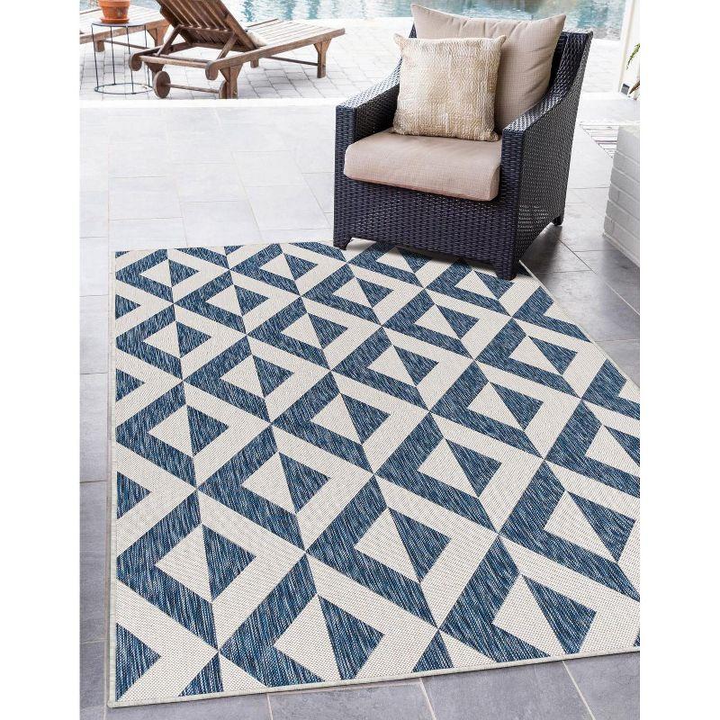 Reversible Geometric Blue Synthetic Outdoor Rug 7'1" x 10'