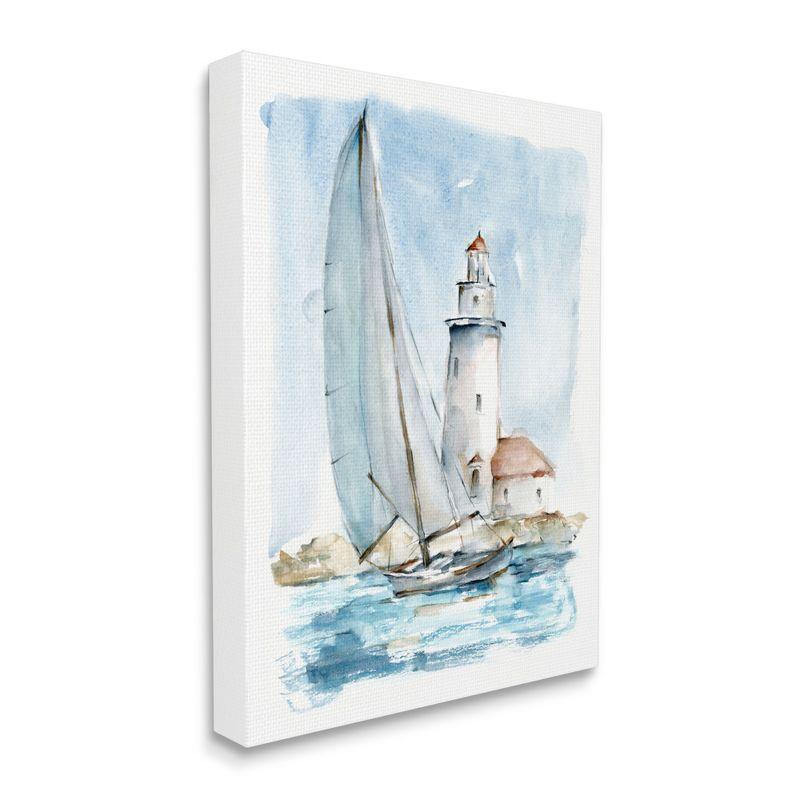Stupell Industries Au-416-Canvas " Nautical Sailboat & Lighthouse " by Ethan Harper Painting Print
