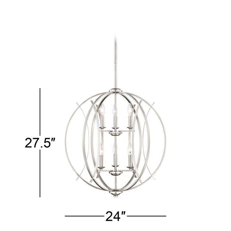 Possini Euro Design Spherical Brushed Nickel Large Chandelier 24" Wide Modern 6-Light Fixture for Dining Room House Foyer Kitchen Island Entryway Home