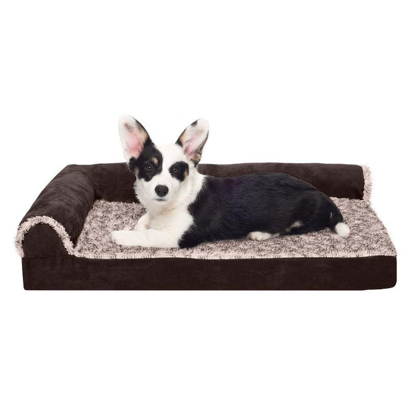 Two-Tone Faux Fur & Suede Deluxe L-Chaise Bolster Pet Bed