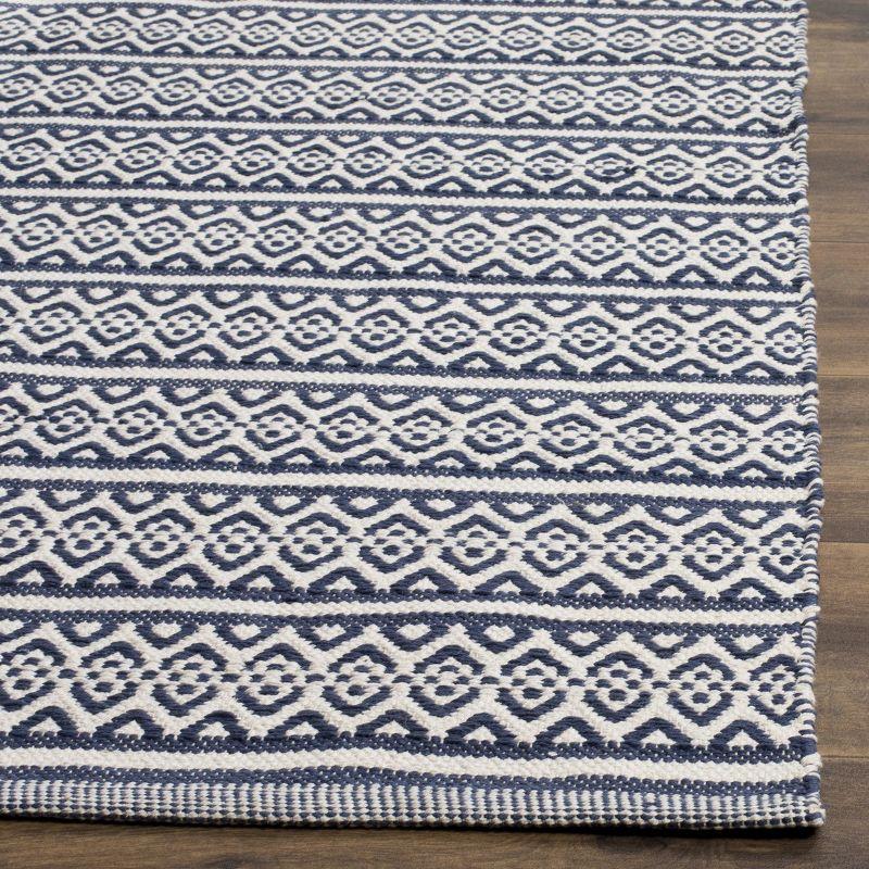 Ivory and Navy Cotton Stripe Handmade Reversible Square Rug