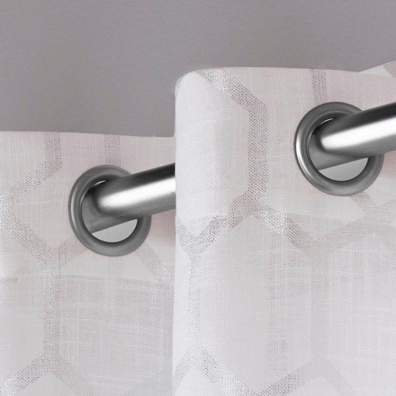 Set of 2 108"x54" Panza Sheer Linen Printed Metallic Geometric Grommet Top Window Curtain Panel White Silver Print - Exclusive Home
