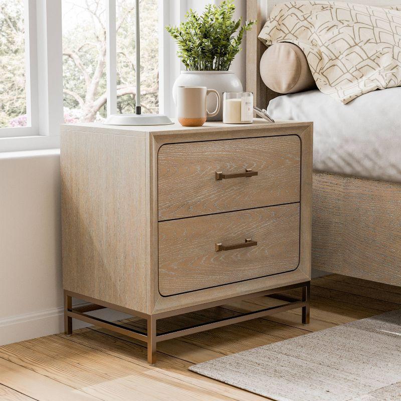 HOMES: Inside + Out Neovesi Nightstand Boho with 2 Drawer Oak