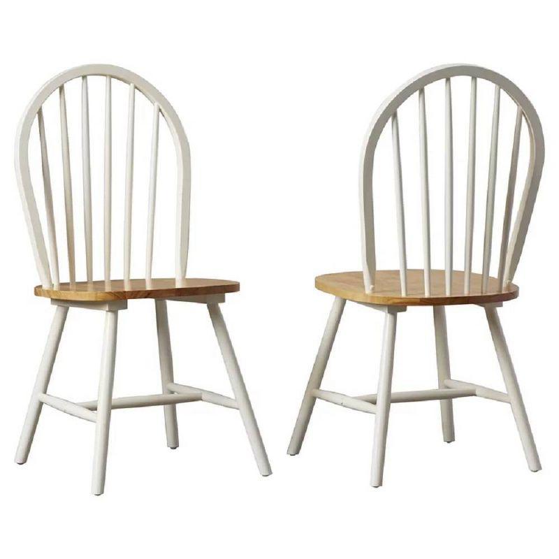 Boraam Set of 2 Windsor Dining Chair Wood/White/Natural: Kitchen Chairs, Lacquered Finish, 300lb Capacity