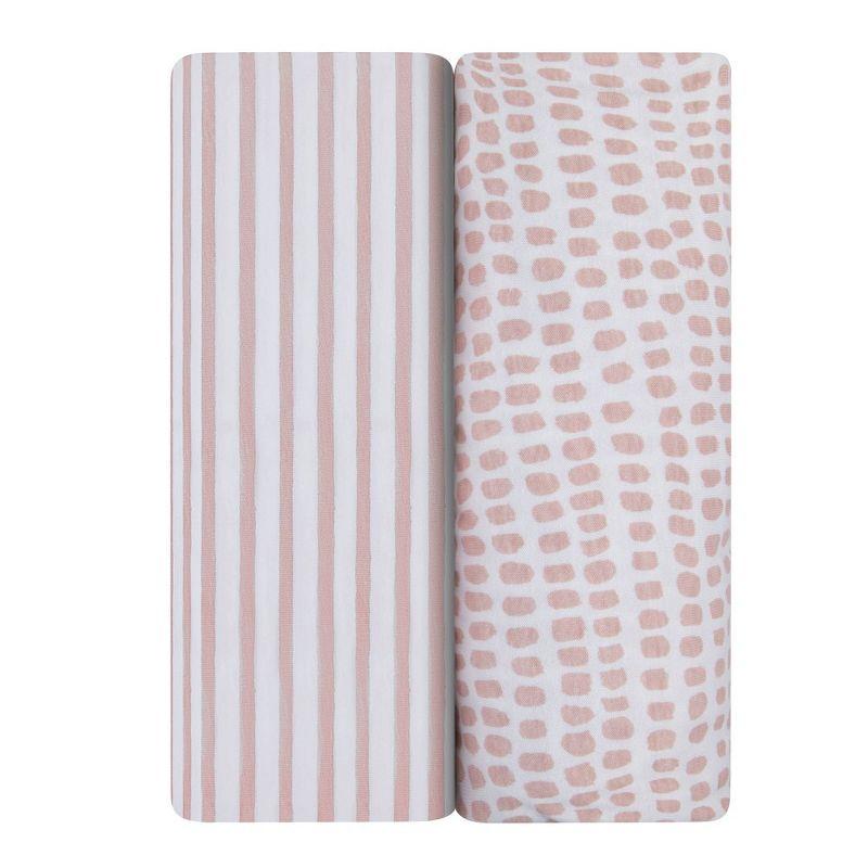 Ely's & Co. Baby Fitted Waterproof Crib Sheet  100% Combed Jersey Cotton  Mauve Pink Stripes & Splash 2 Pack