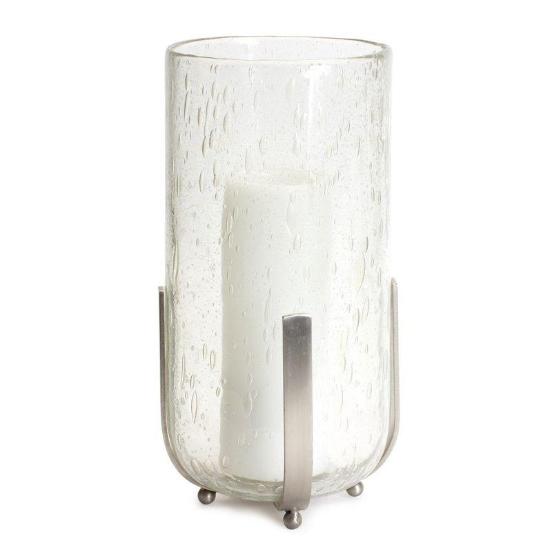 Winter Silver Glass Hurricane Candle Holder