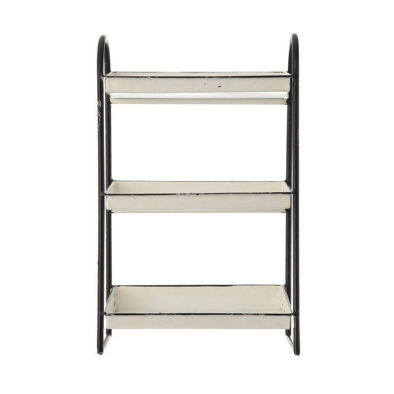 Distressed White 3-Tier Metal Tray with Black Frame