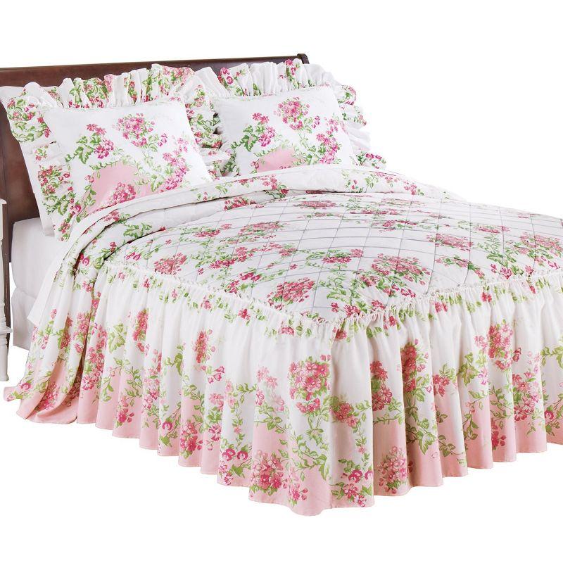 Collections Etc Floral Meadow Ruffled Edge Bedspread Full White