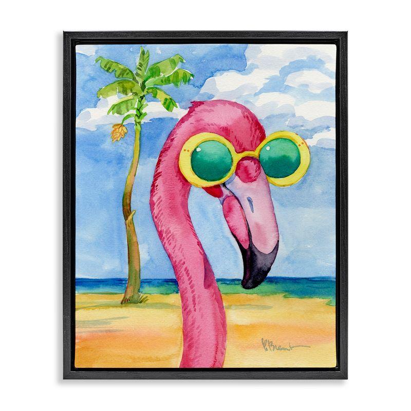 Stupell Industries Looking Good Flamingo Tropical Floating Frame Canvas Art, Black, 17" x 21"