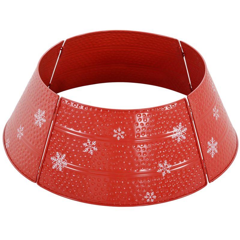 HOMCOM Christmas Tree Collar Steel Tree Ring Skirt, Home Xmas Decoration with Snowflake Engraving, 26" Base, Red
