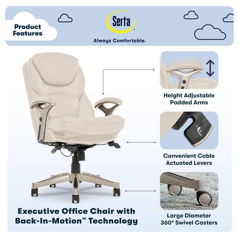 Ivory Bonded Leather Ergonomic Executive Chair with Back in Motion Technology