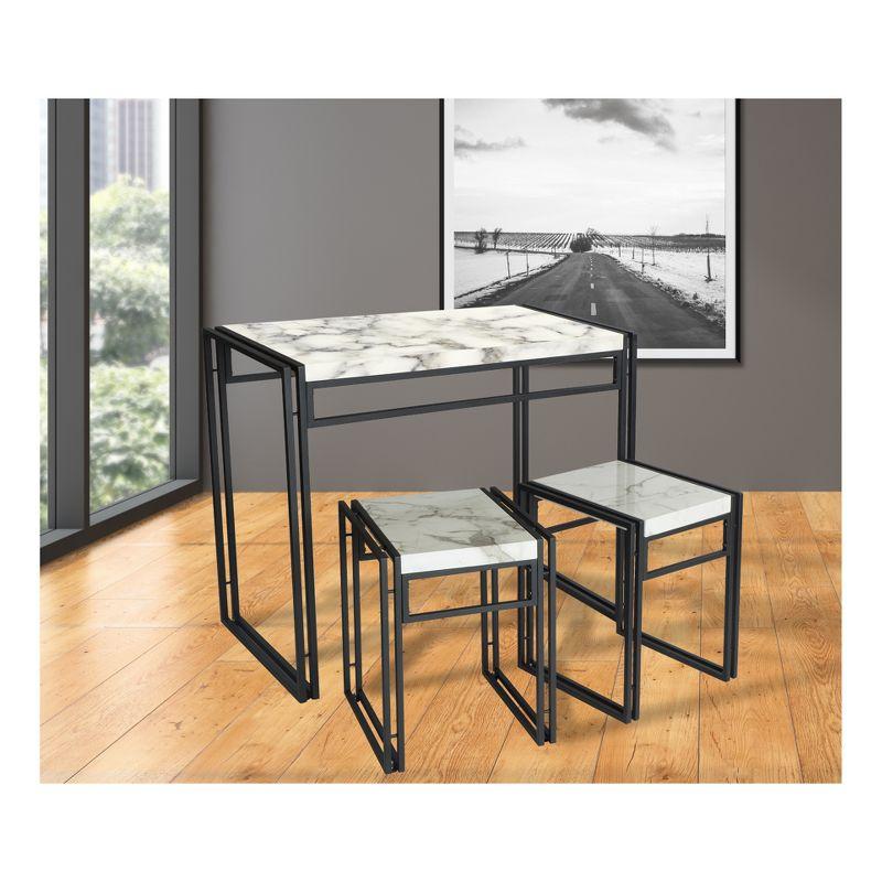 Compact 3-Piece White Marble & Powder Coated Dining Set