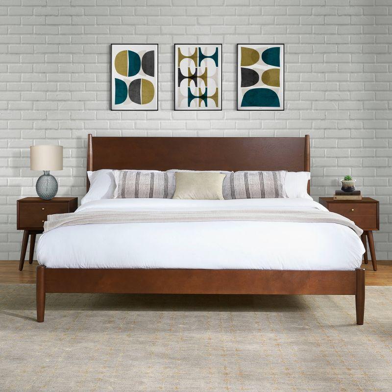 Landon Mid-Century Mahogany King Platform Bed with Wood Headboard