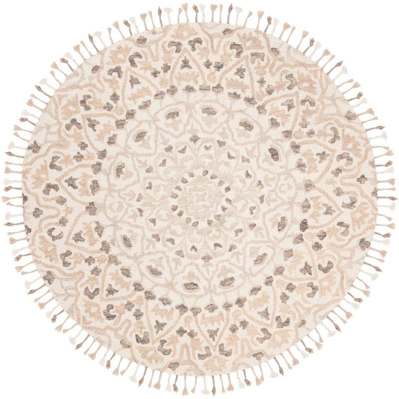 Blossom BLM459 Hand Tufted Indoor Area Rug - Ivory/Taupe - 6' Round - Safavieh
