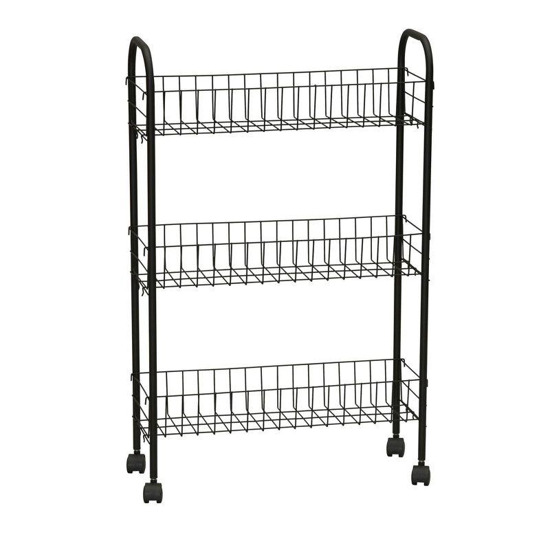 Household Essentials Slimline 3-Shelf Laundry Cart Black: Portable Steel Utility Storage Rack with 20 lb Capacity