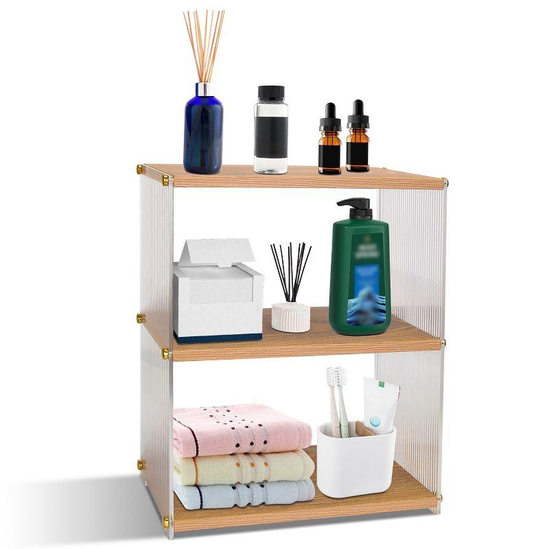 NewHome "3-Tier Acrylic Countertop Organizer, Bathroom Storage Rack, Vanity Shelf for Cosmetics & Desk" BurlyWood