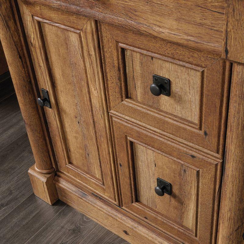 Vintage Oak Wood Computer Desk with Hutch and Drawers