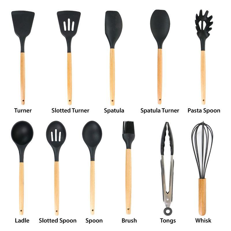 MegaChef 12 Piece Black Silicone and Wood Cooking Utensils Set