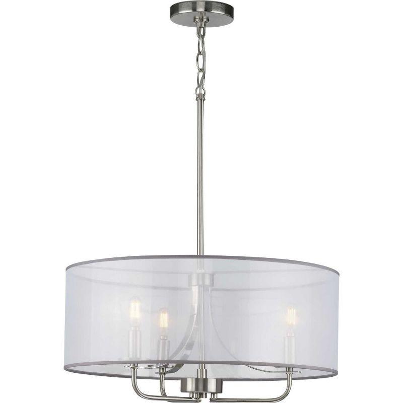 Progress Lighting Riley Collection 3-Light Pendant Brushed Nickel Fabric Shade