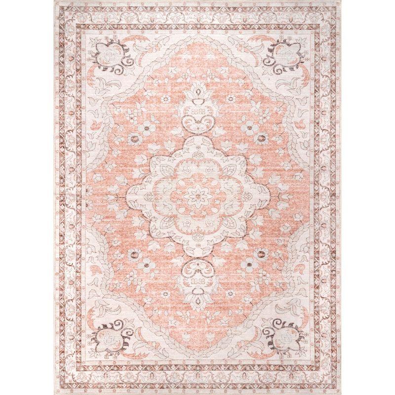 Nuloom Tracie Pet Friendly Machine Washable Floral Medallion Area Rug, 8' x 10', Peach