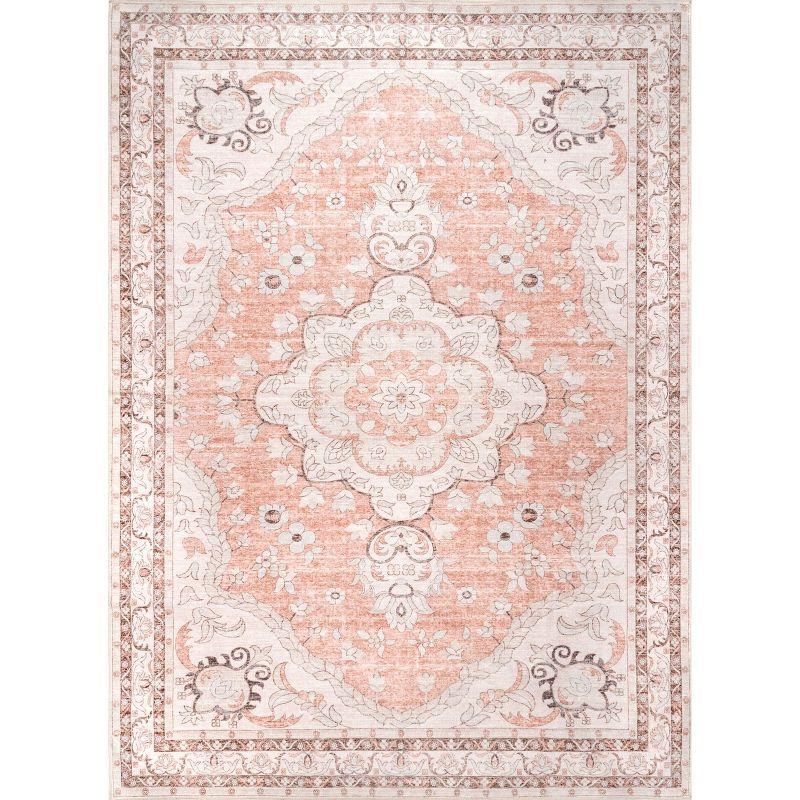 Nuloom Tracie Medallion 3x5 Machine Washable Accent Indoor Area Rug for Living Room Bedroom Dining Room Entryway Kitchen, Peach/Ivory