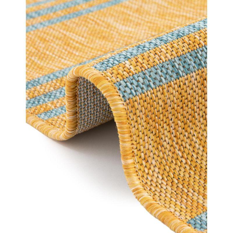 Striped Machine Woven Polypropylene Indoor / Outdoor Area Rug in Yellow/Aqua