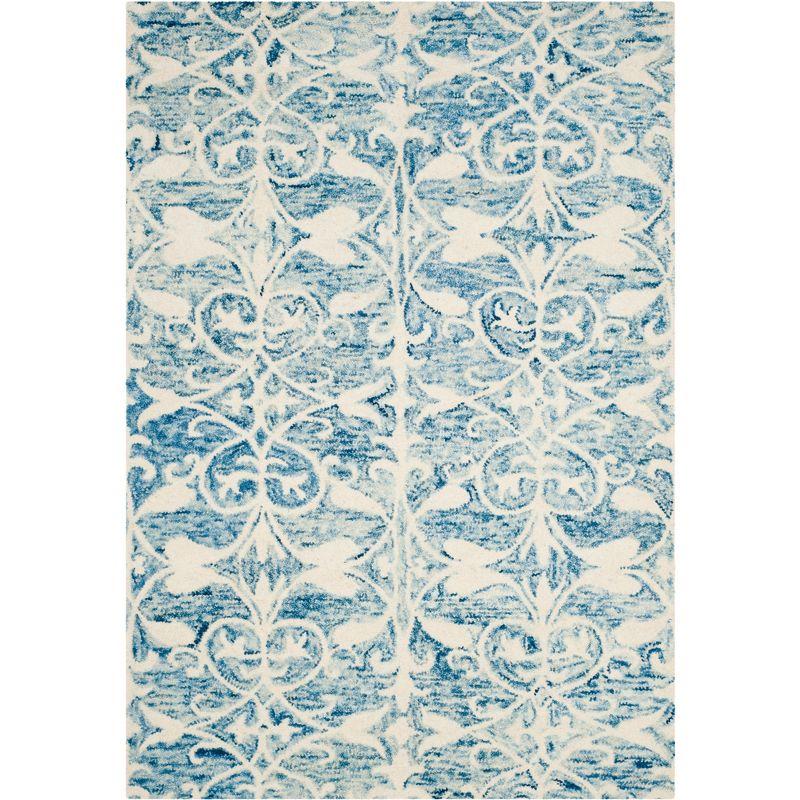 Ivory and Dark Blue Hand-Tufted Wool 4' x 6' Area Rug