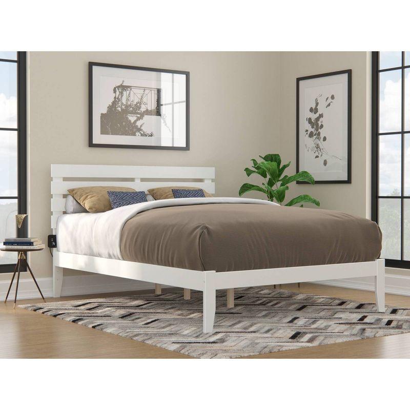 Oxford White Queen Wood Frame Bed with USB Charger