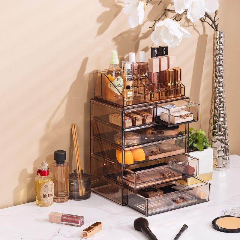 Sorbus Clear Makeup & Jewelry Organizer & Display (4 Large, 2 Small Drawers) Brown